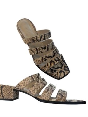 Freda Salvador Block Heel Snake Embossed Leather Slide Size 9 New